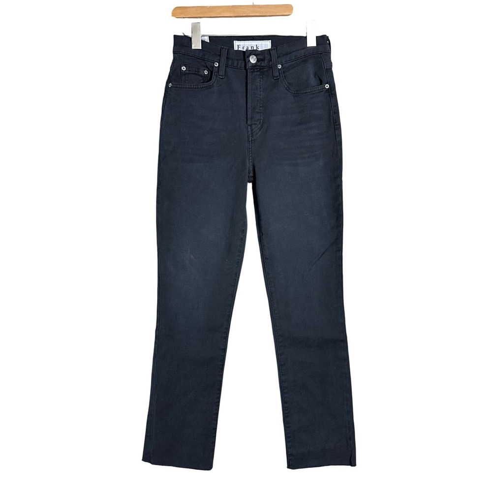Frank & Eileen Cork Heritage High Rise Straight Leg Jeans Black Frayed Hem 25